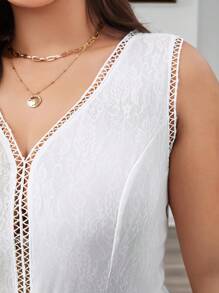 Calvaya Plus Size Women V-Neck Sleeveless Lace Patchwork Elegant Office Jumpsuit