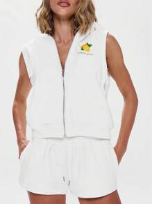 Musera Sport Graphic Print Sleeveless Zip Through Hoodie Active Workout Gym, Padel, Tennis, Racquetball, Pickleball Fall - White - View 5