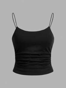 SHEIN Essnce 2 件套女士紧身褶皱吊带背心套装，带胸垫，适合夏季 - 彩色 - 查看 5