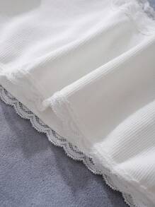, Pastoral, Energetic Cotton Floral Print Cute Sweet Lace Ruffle Hem Girls Undershirt, White, Lavender - White - View 5
