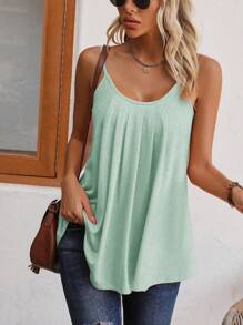 SHEIN LUNE Women's Solid Color Pleated Loose Casual Versatile Cami Top - Mint Green - View 1