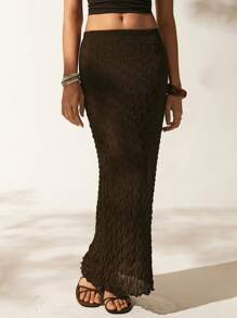 Easelle Solid Pencil Skirt - Chocolate Brown - View 4