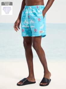 Surfspeed 男士椰子树印花抽绳腰沙滩短裤 - 藍色 - 查看 5