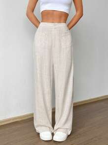 SHEIN EZwear Plus Size Apricot Sheer Casual Pants, Versatile - Apricot - View 4