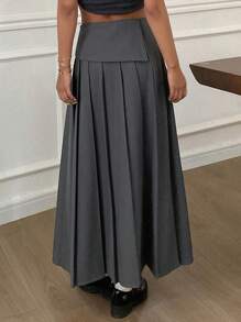 DAZY 纯色中长款百褶休闲夏季女裙 - 灰色 - 查看 2