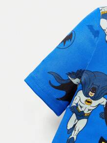 BATMAN X SHEIN 85th Set pigiama da ragazzo giovane con maglietta a girocollo e pantaloncini aderenti, con grafica di cartoni animati di moda