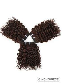 Extensiones de cabello humano brasileño remi, 3 paquetes de mechones de cabello rizado Jerry, color marrón oscuro, cabello corto y rizado - S4 - Ver 3