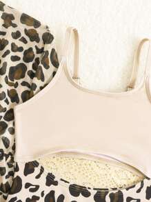 1pc Young Girl Printed One-Piece Swimsuit With Cover Up - Champagne - View 4