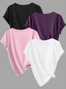 Calvaya Plus Size Women's Solid Color Loose Round Neck Short Sleeve Casual T-Shirt - Multicolor - View 2