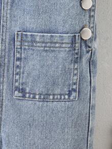 男童休闲可调节口袋牛仔背带裤 - 中等水洗藍 - 查看 6