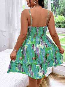 SHEIN Clasi 大码女式全身印花镂空腰部性感吊带连衣裙 - 彩色 - 查看 2