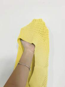 Breezaya Blended Versatile Hollow-Out Textured Knit Sweater - Yellow - View 7