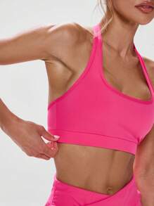 Musera Sport Halterneck Solid Color Backless Bra Active Workout Gym ,Padel Tennis Racquetball Pickleball Gym Summer - Hot Pink - View 4