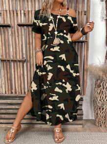 SHEIN LUNE Vestido Plus Size com estampa de leopardo e cintura alta, nova coleção 2025, design emagrecedor para mulheres curvilíneas - Multicolorido - Ver 3