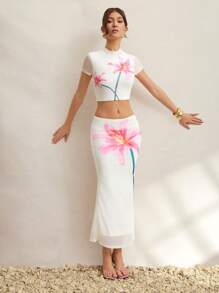 L'Amorae Floral Print Low Waist Fish Tail Skirt For Vacation, Brunch Outfits For Women, Mother's Day