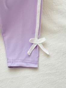 2 Stücke/Set Kleinkind Mädchen lila Kurzarm Top und Hose Lässig Sportanzug, verziert mit Schleife und Schleife, geeignet für Kleinkind Mädchen im Sommer, vielseitig kombinierbar