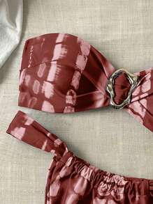 Swim Chiccia Women Sexy Metallic Bandeau Bikini Set With Random Print, Spring Break Design For Summer Beach Vacation - Multicolor - View 3