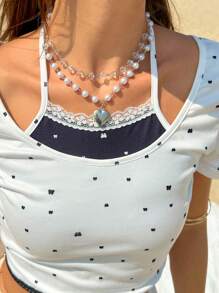 Jouncy Color Block Bowknot Printed 2 In 1 Short Sleeve Top, Casual Vacation Wear - Black and White - View 6