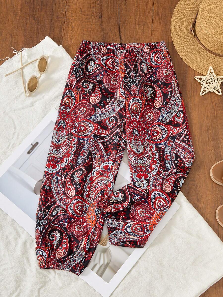 Quần dài đi nghỉ thường ngày in họa tiết Paisley cho bé gái - Nhiều màu - Xem 1