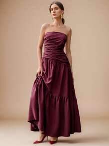 Anewsta Women's Elegant Modern Party/Date Night Ruched Bustier Hem Long Dress, Festival Going Out Vacation Outfits, Spring/Summer