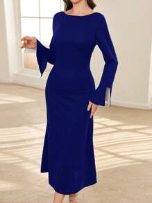 Modelyn Vestido miniatura pegado de noche de mujer con color block y espalda descubierta