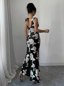 Elenzga Vestido sólido de mujer elegante, de moda, para ir a trabajar, encantador, sin mangas, de cuello redondo, cintura ceñida, ajustado al Body, con bordados - Negro - Ver 2