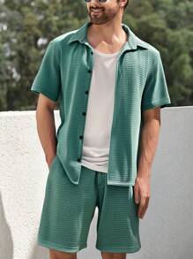 RueChic Men Textured Fabric Regular Shirt Set - Mint Blue - View 1