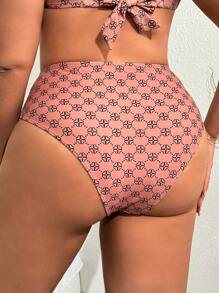 Swim Lushoire Plus Size Women Digital Floral Print Pattern Swim Bottoms For Summer Beach Vacation - Coffee Brown - View 2