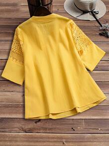 SHEIN LUNE Plus Size Women Lace Patchwork Shirt - Yellow - View 2