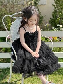 DAZY Girls Black Mesh Slip Dress, Summer - Black - View 5