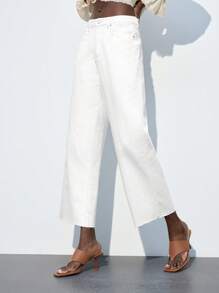 Maija 女士休闲百搭白色直筒及踝长牛仔裤 - 白色 - 查看 6