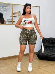 SHEIN EZwear 大码女式不对称树枝花朵印花自行车短裤，春夏 - 彩色 - 查看 6