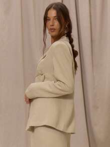 MUSERA Maßgeschneiderter Blazer mit Boxschulterpolstern, offene Vorderseite, elegant, professionell, Business-Lässig, Urlaub, Herbst, Winter, Frühling, Büro, Abendgarderobe, Hochzeitsgast, Anzug - Grün - Übersicht 2