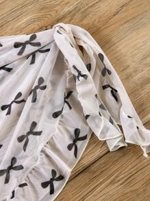 SHEIN Tween 女童连体蝴蝶印花泳衣（带网状裙套装）