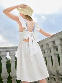 SHEIN Tween Girls Sleeveless Backless Minimalist Fashion Summer Dress - White - View 1