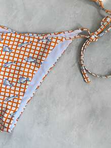 SHEIN Swim Bikini a bretelle con stampa a quadri e di animali, in stile girly