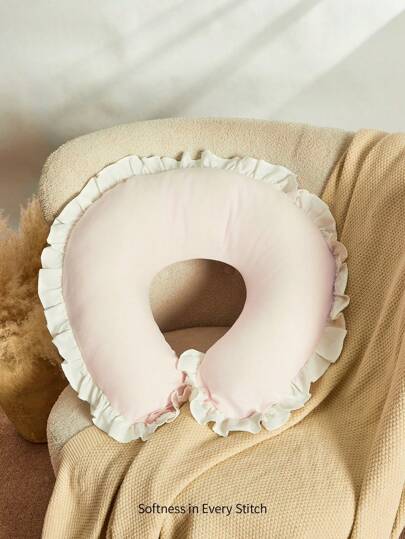 Cozy Pixies 1pc Soft And Comfortable Nursing Pillow With Floral Ruffle Edge For Pregnant Girl, Pink