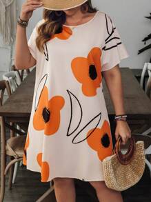 SHEIN VCAY Plus Size Floral Print Casual Dress - Multicolor - View 5