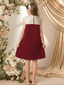 SHEIN 青少年女孩蝴蝶结领口通勤日常连衣裙