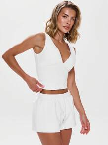 Musera Sport 前开领贴身上衣，运动，健身，板网球，网球，匹克球健身 - 白色 - 查看 2