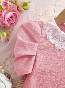 SHEIN Atasan Kasual Musim Panas Berkerah Peter Pan Warna Pink Lucu untuk Bayi Perempuan - Berwarna merah muda - View 7