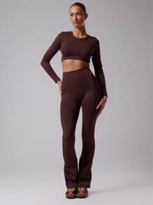 Musera Sport 露背短款长袖健身上衣，适合板式网球、网球、匹克球等运动。 - 咖啡棕 - 查看 5