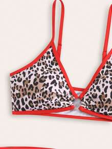 New Fashionable Leopard Print Full-Coverage 3pcs Swimwear Set For Teen Girl - Multicolor - View 3