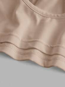 SHEIN Essnce Women's Casual Backless Crop Top With Tight Fitting And Round Neck Padded Built-In Bra Padding Chest Cup Chest Pad Removable Padding Chest Pad Non Removable Pad Ding Corset Top Bra Corset Top Corset Top Solid Color Pleated Padded Cami Top