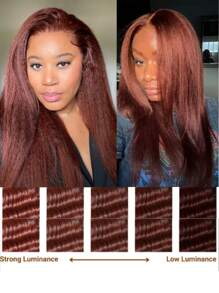 7x5掰掰結糸紅褐色直髮人髮假髮，具有預漂白發际線預剪裁不需膠的蕾絲假髮，女士適用 - S33 - 查看 7