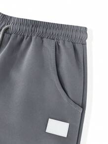 Manfinity Homme Men's Graphic Design Drawstring Waist Pocket Casual Pants, Fall - Dark Grey - View 5