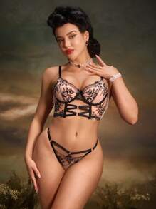 女士花卉蕾丝舒适内衣套装