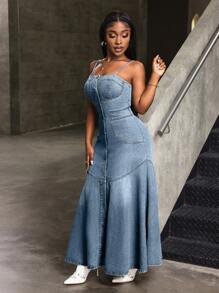 Slaydiva Abito a bretelle di jeans casual da donna, minimalista e alla moda, adatto per l'estate