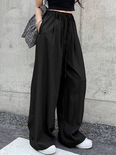 DAZY 女士休闲纯色抽绳腰长裤