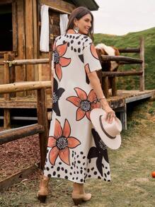 LanaWest 女士印花 H 宽松度假休闲短袖衬衫裙 - 彩色 - 查看 2